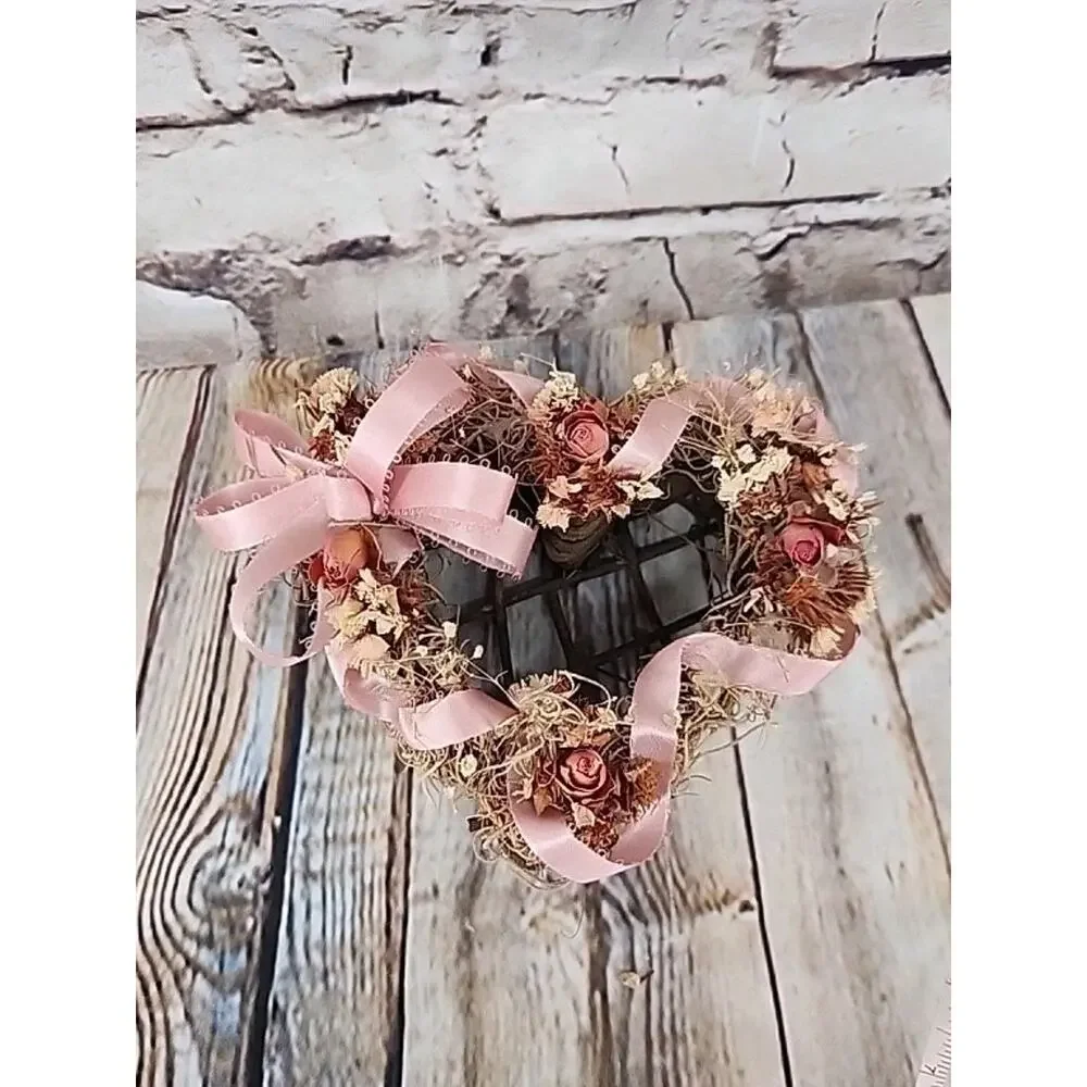 Vintage heart shaped wicker & lace hanging Decor Shabby Chic Cottage Core Decor